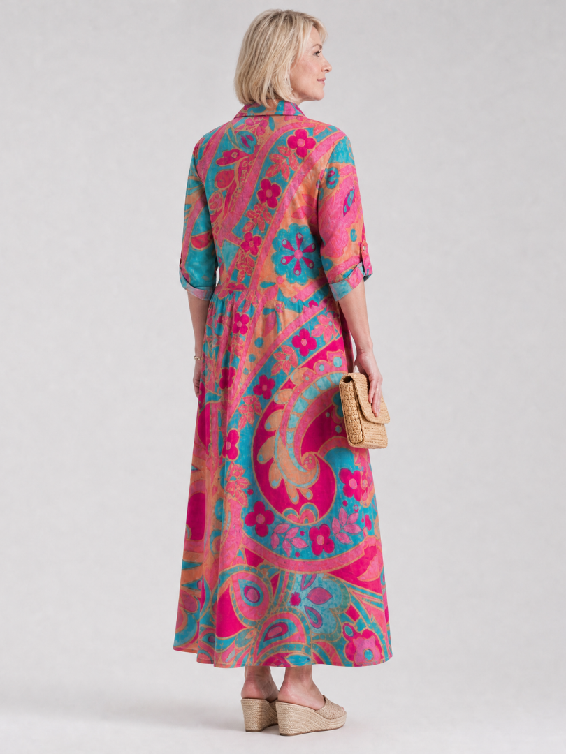 Klera abstract floral button-front kaftan maxi dress — detail view