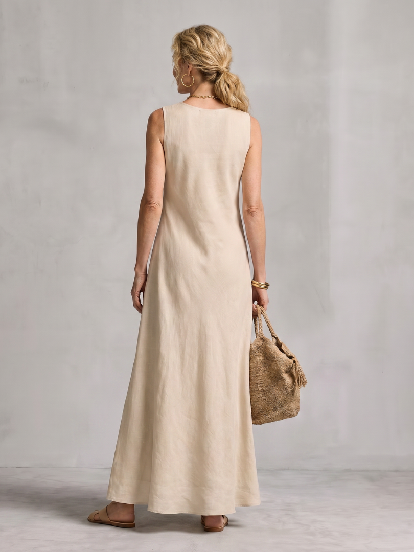 Hyacinth asymmetric wrap-panel high-neck maxi dress — detail view