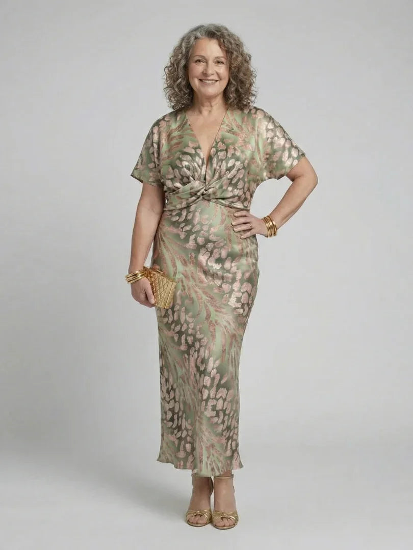 Coralie abstract floral twist-waist maxi dress — detail view