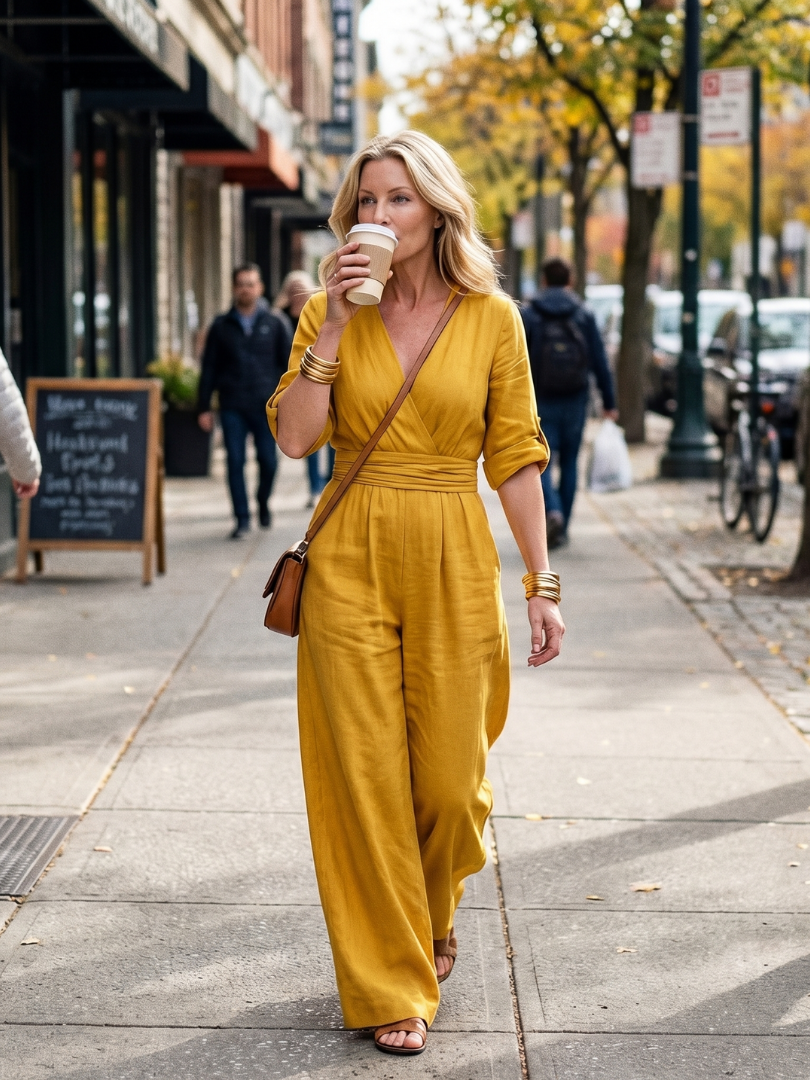Wanda crossover wide-leg palazzo jumpsuit — detail view