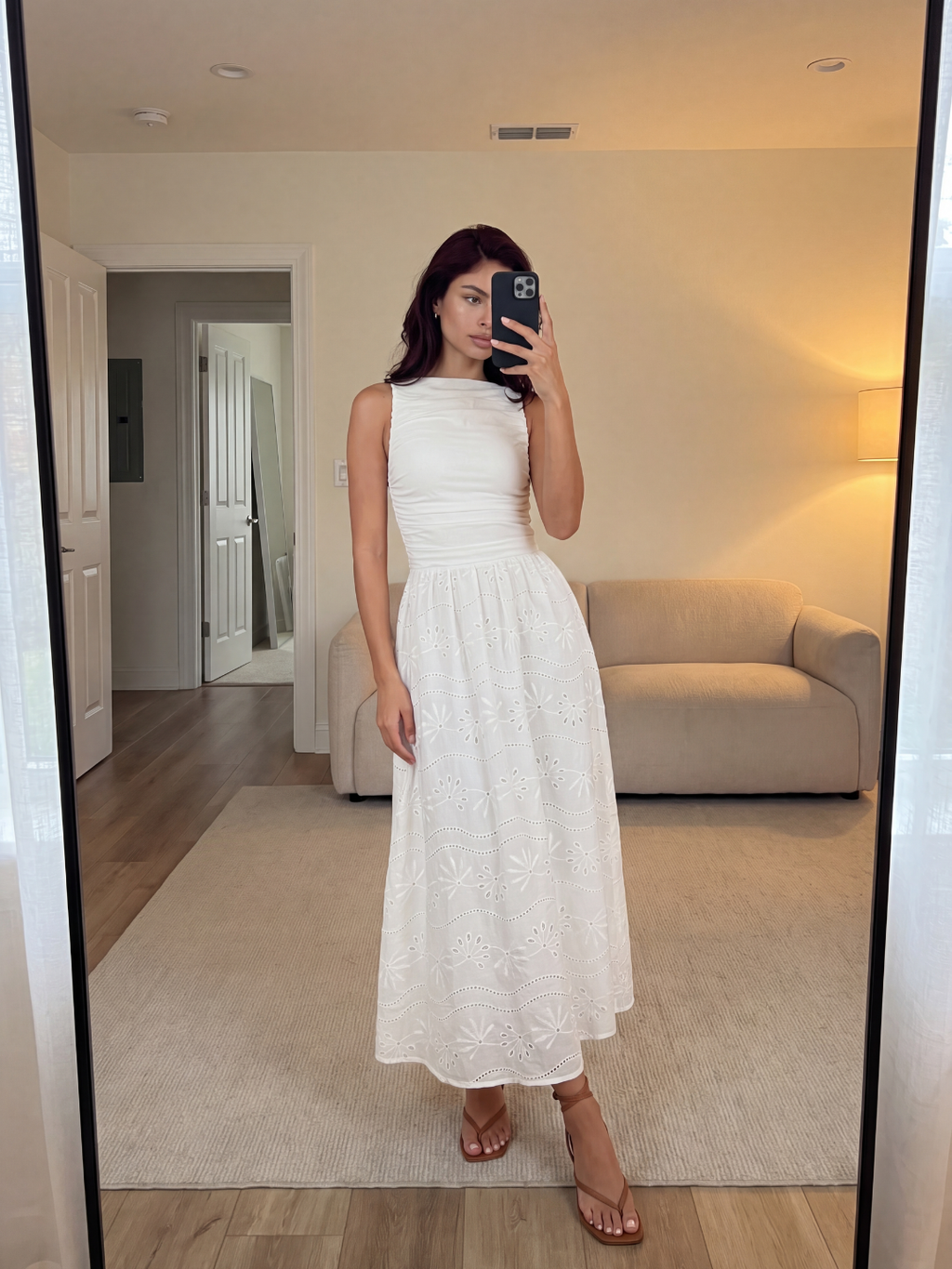 Leni eyelet maxi dress in white — side view