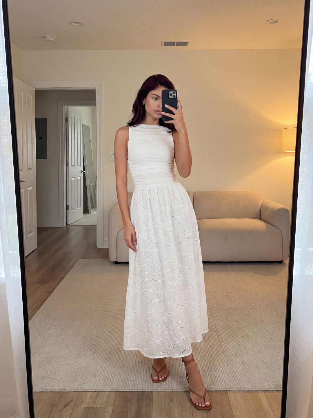Leni eyelet maxi dress in white — side view