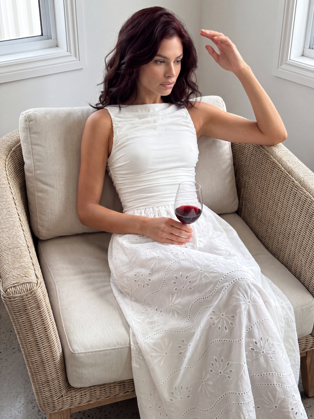 Leni eyelet maxi dress in white — detail view