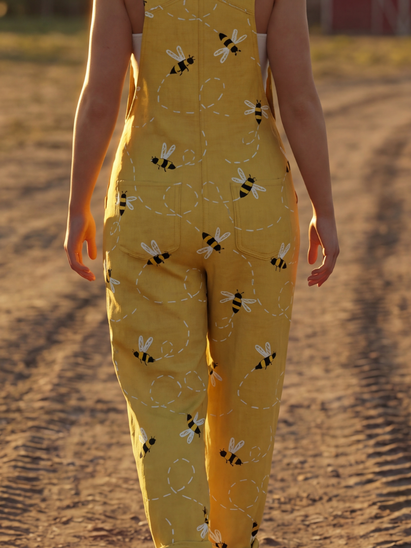 Petra bee print bib-front dungarees — styled view