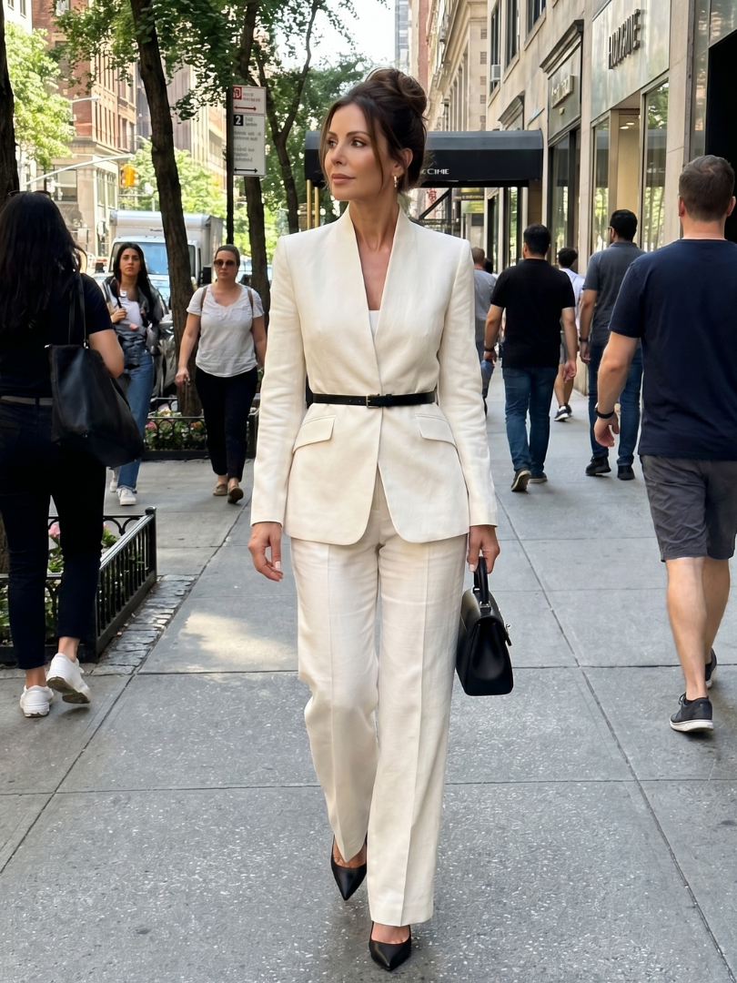 Vesper structured blazer and wide-leg trouser suit — detail view