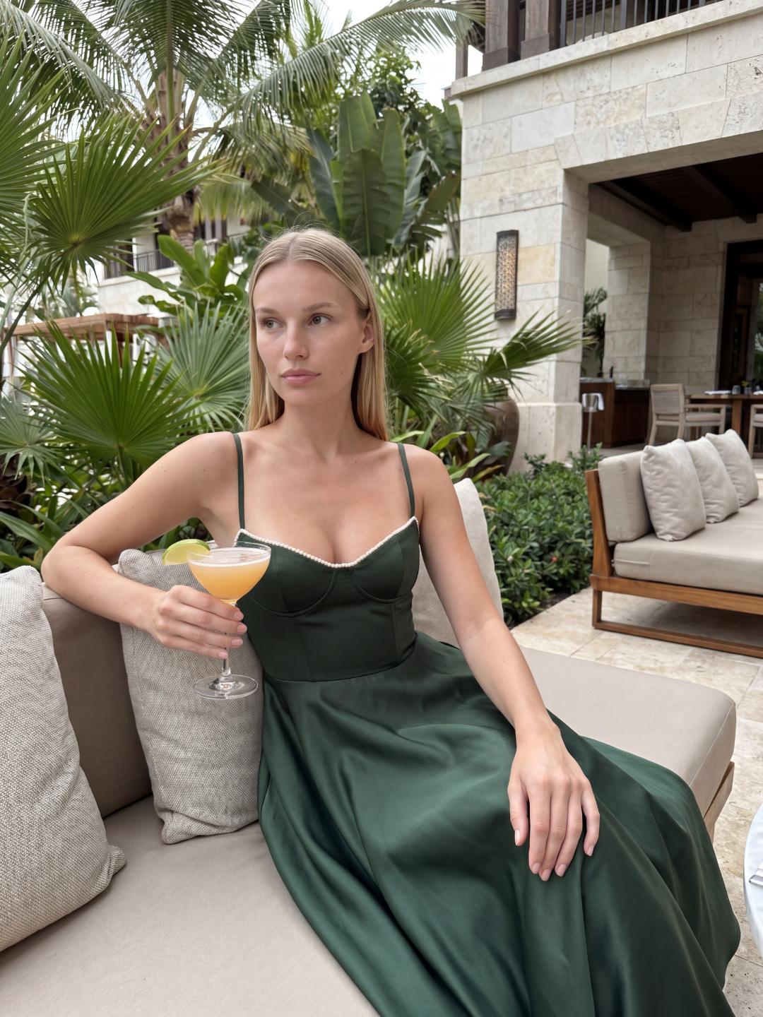 Vera sweetheart bustier tulle midi dress in dark green — side view