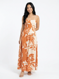 Ayla floral print strappy high-waist maxi dress in Orange — front view