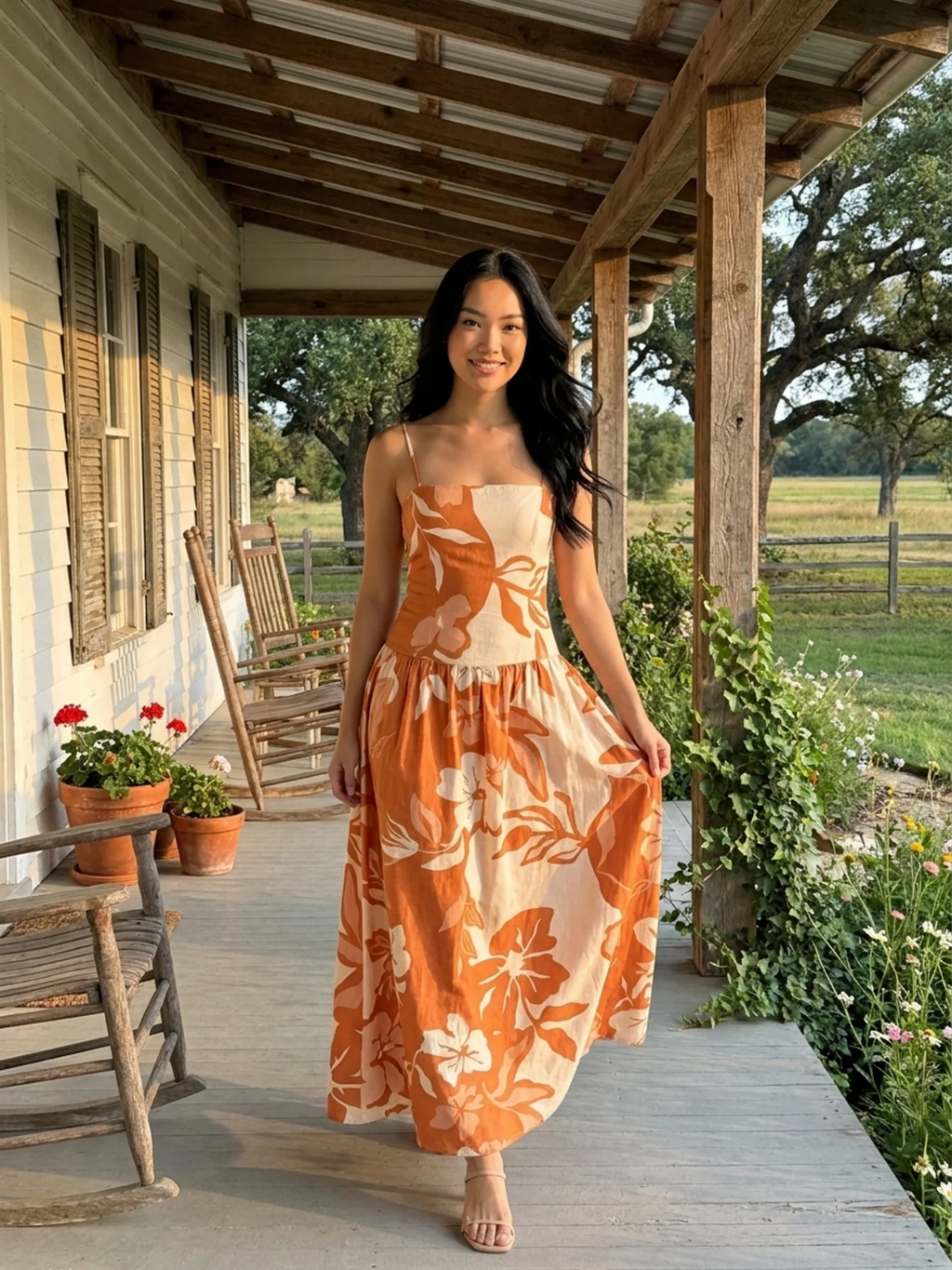 Ayla floral print strappy high-waist maxi dress in Blue — front view