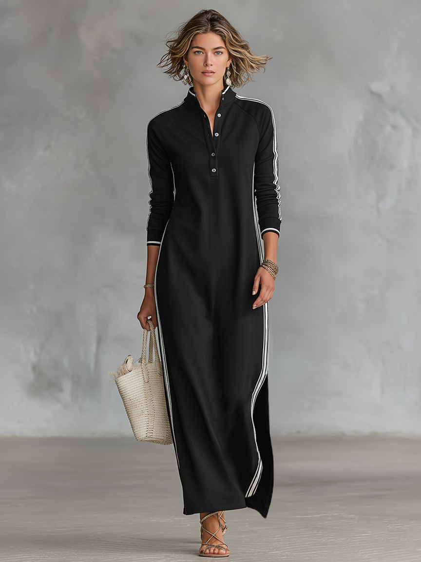 Matilda | Button Down Collar Sweatshirt Maxi Dress