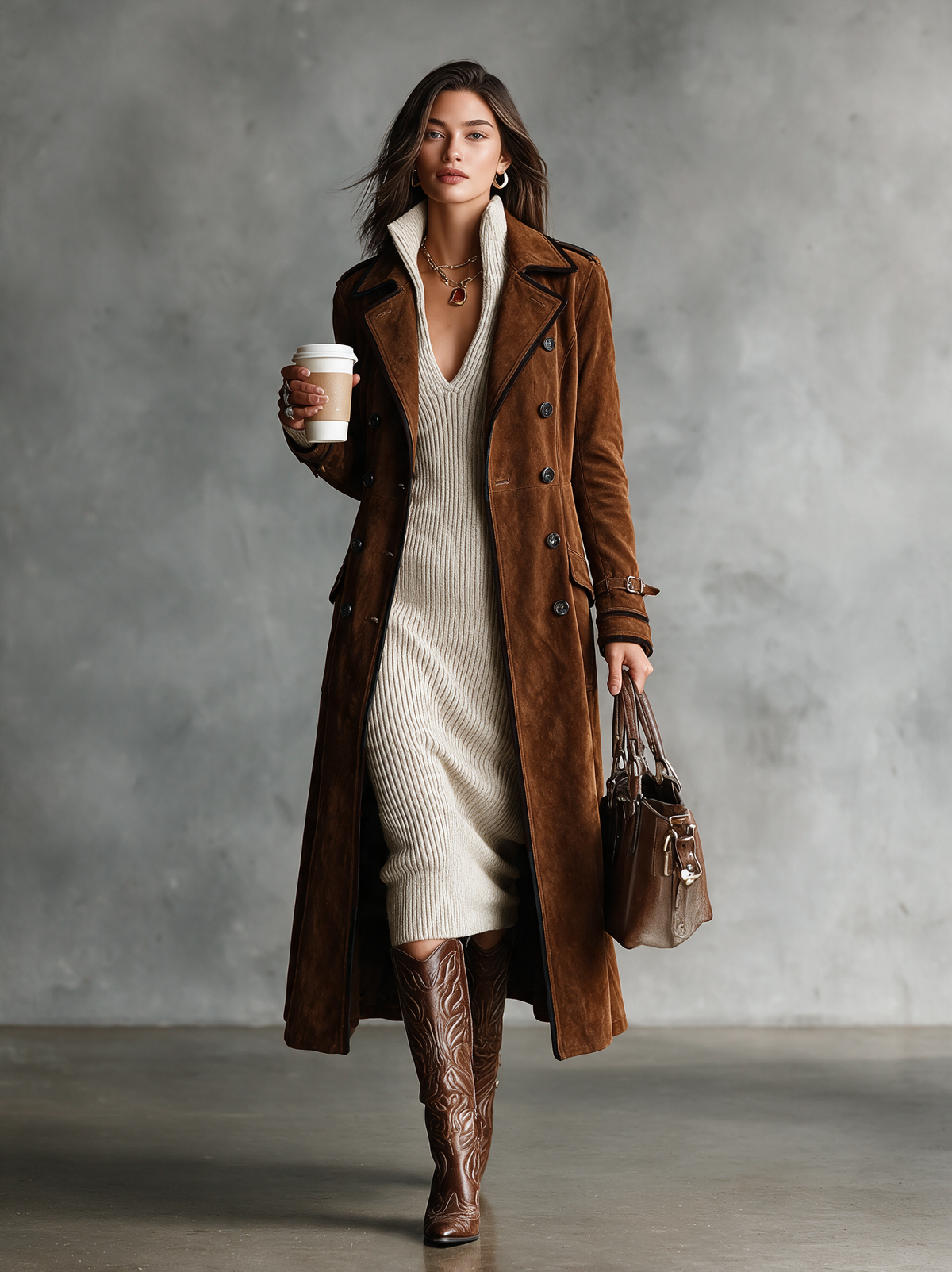Florence | Knitted V Neck Long Sleeve Belted Midi Dress