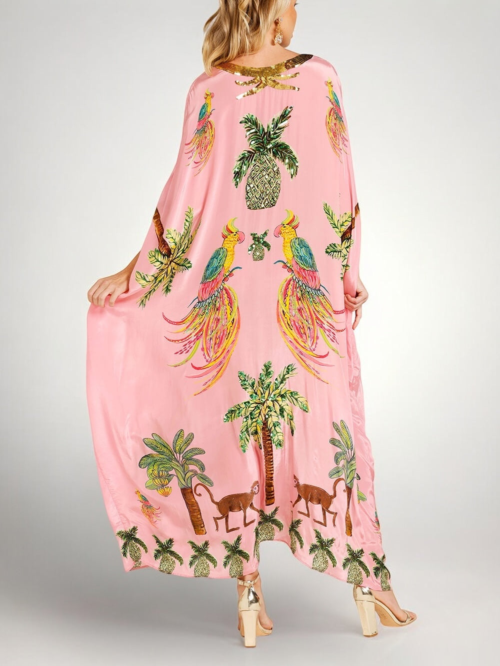 Sahara palm print drop-shoulder kaftan maxi dress — side view
