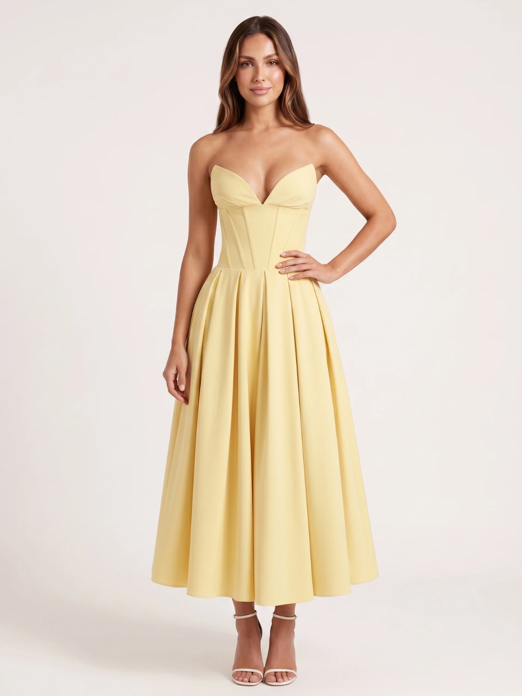 Saskia strapless sweetheart midi dress with full skirt in Black — side view