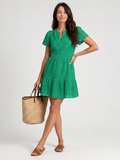 Elarka eyelet flutter-sleeve shirred-waist mini dress — styled view