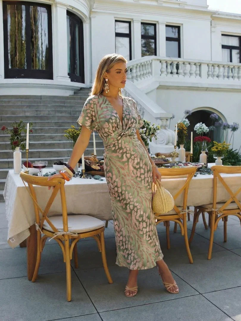 Coralie abstract floral twist-waist maxi dress — full-length view
