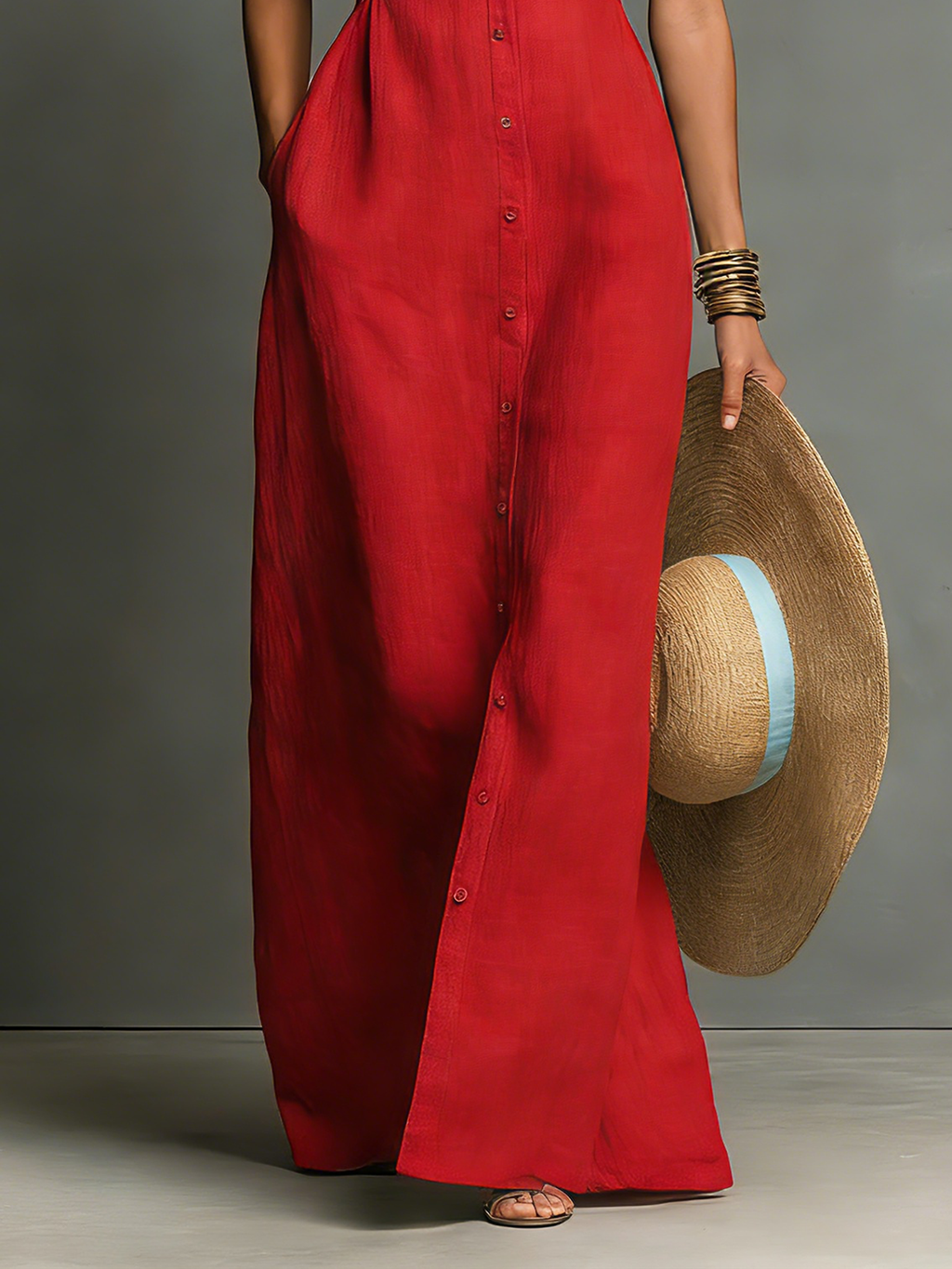 Nina | Linen Blend Sleeveless Collared Maxi Shirt Dress