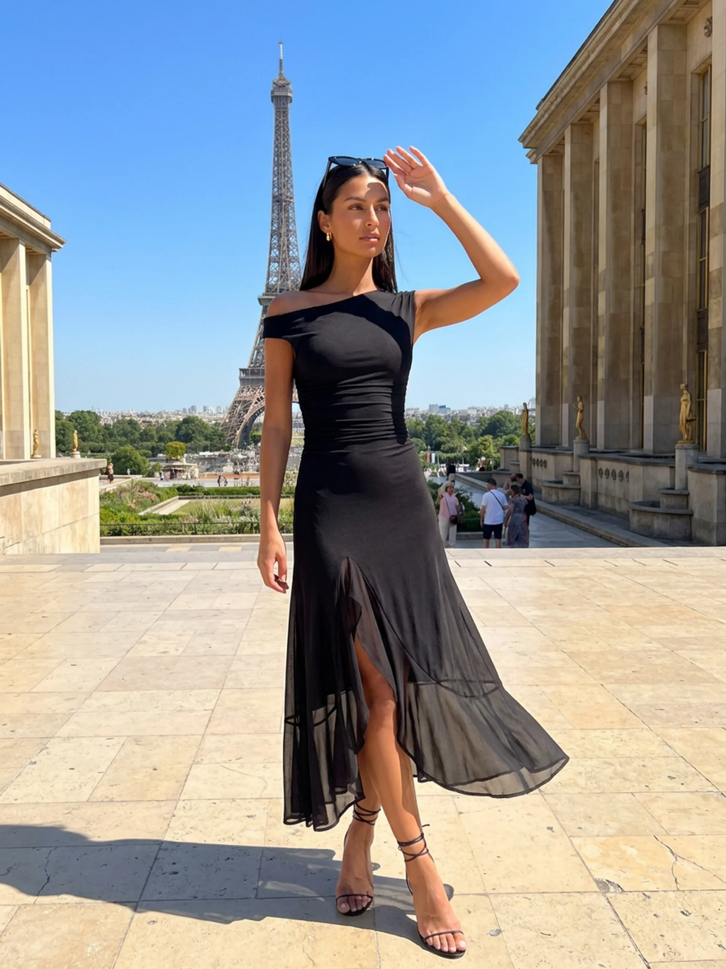 Anouk asymmetric off-shoulder ruched maxi dress in light yellow — front view