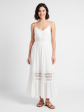 Celine V-neck lace-trim tiered maxi dress in white — front view