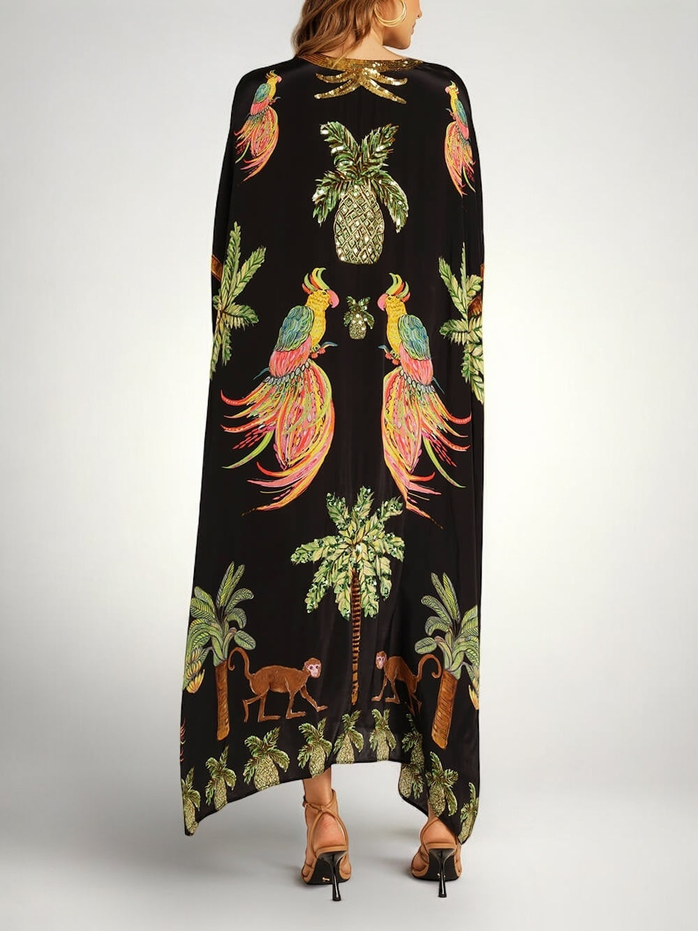 Sahara palm print drop-shoulder kaftan maxi dress — side view