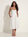 Etta sweetheart bustier twill midi dress in white — front view