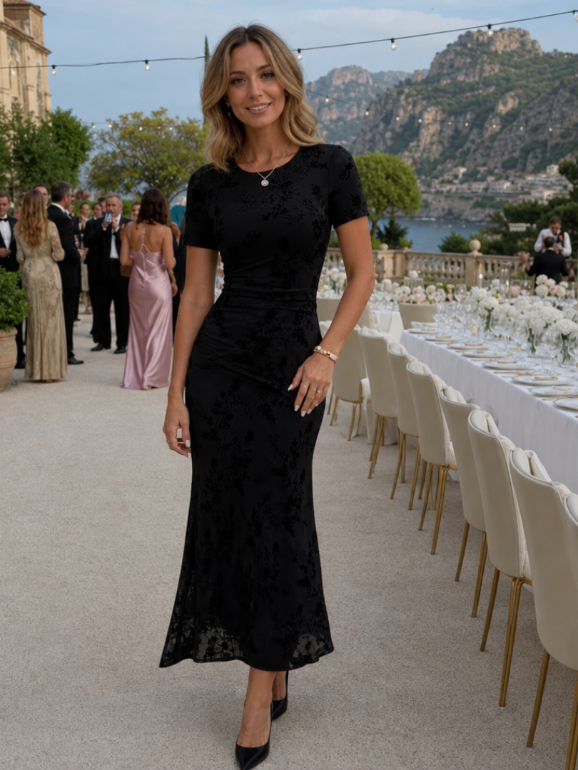 Sabella burnout floral crew-neck mermaid maxi dress — front view