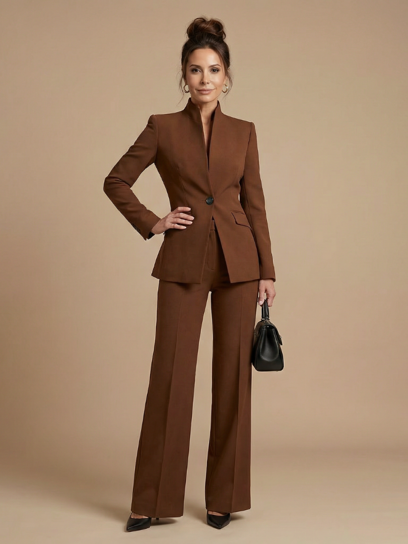 Vesper structured blazer and wide-leg trouser suit — styled view