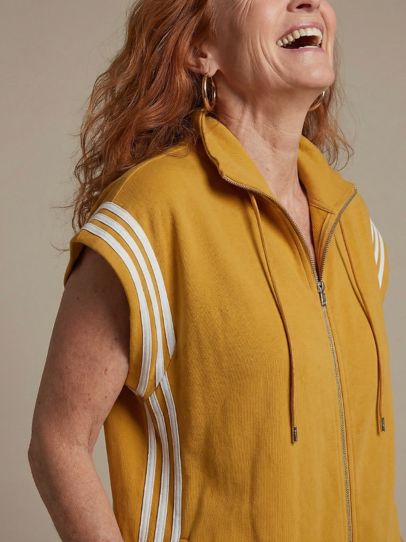 Linnet contrast-stripe zip-front utility jumpsuit — front view