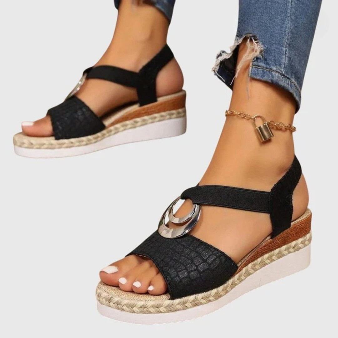 Olivia orthopedic ring-detail espadrille sandals — styled view
