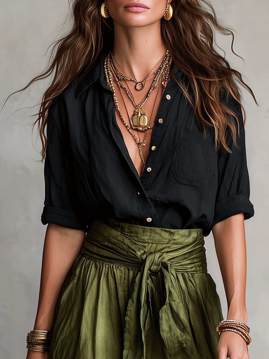 Lisa | Satin Midi Skirt and Blouse Two Piece Set