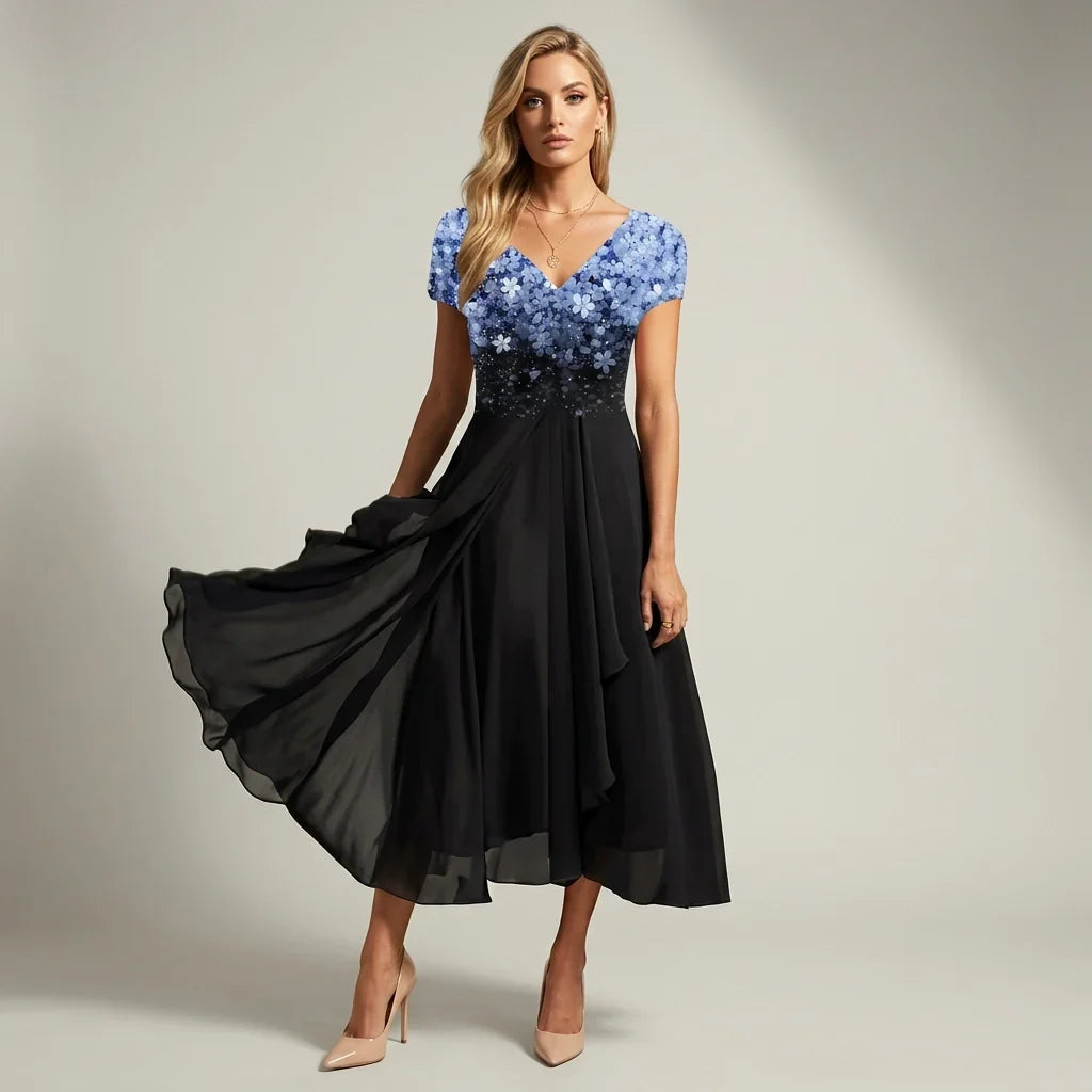Natasha | Embroidered V Neck Evening Dress