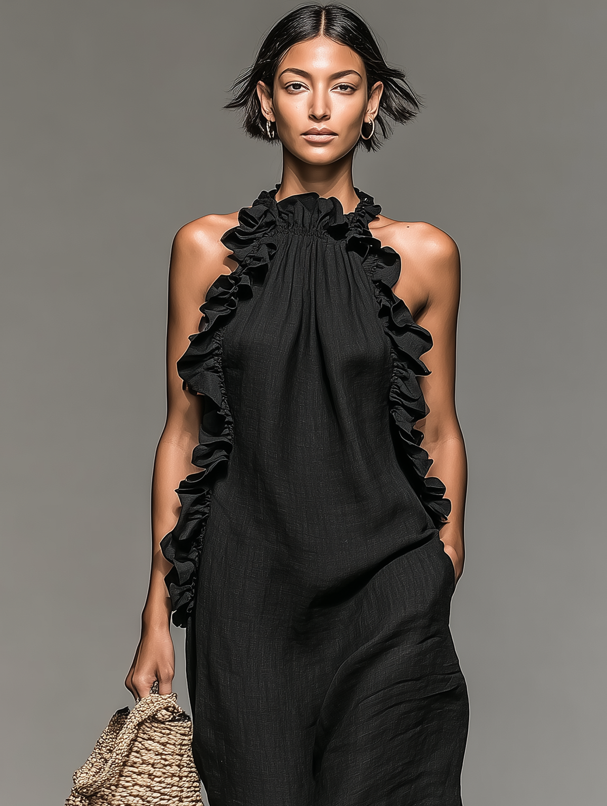 Freya | Linen Blend Sleeveless Ruffle Maxi Dress