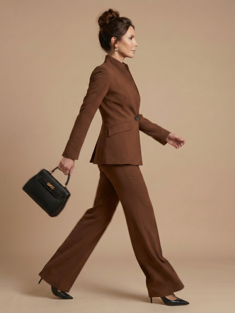 Vesper structured blazer and wide-leg trouser suit — full-length view