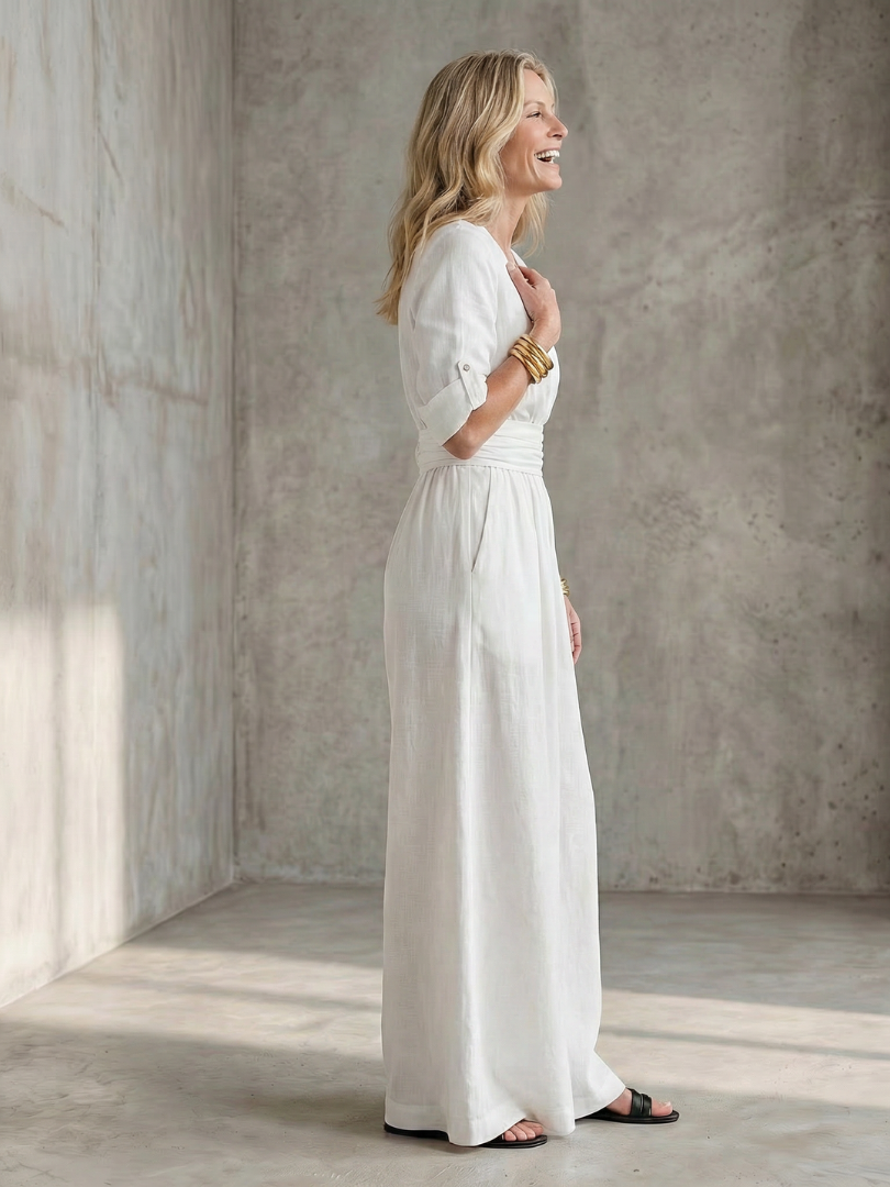 Wanda crossover wide-leg palazzo jumpsuit — front view
