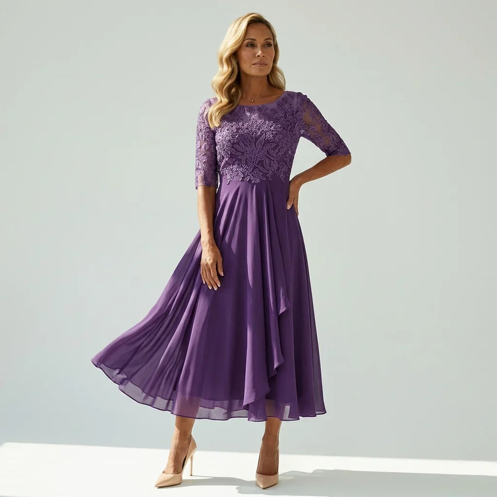 Nicola | Embroidered Midi Evening Dress