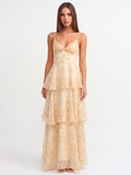 Ada pleated twist-front tiered maxi dress in Light Yellow floral — front view