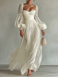 Verity sweetheart corset chiffon maxi dress with puff sleeves — front view