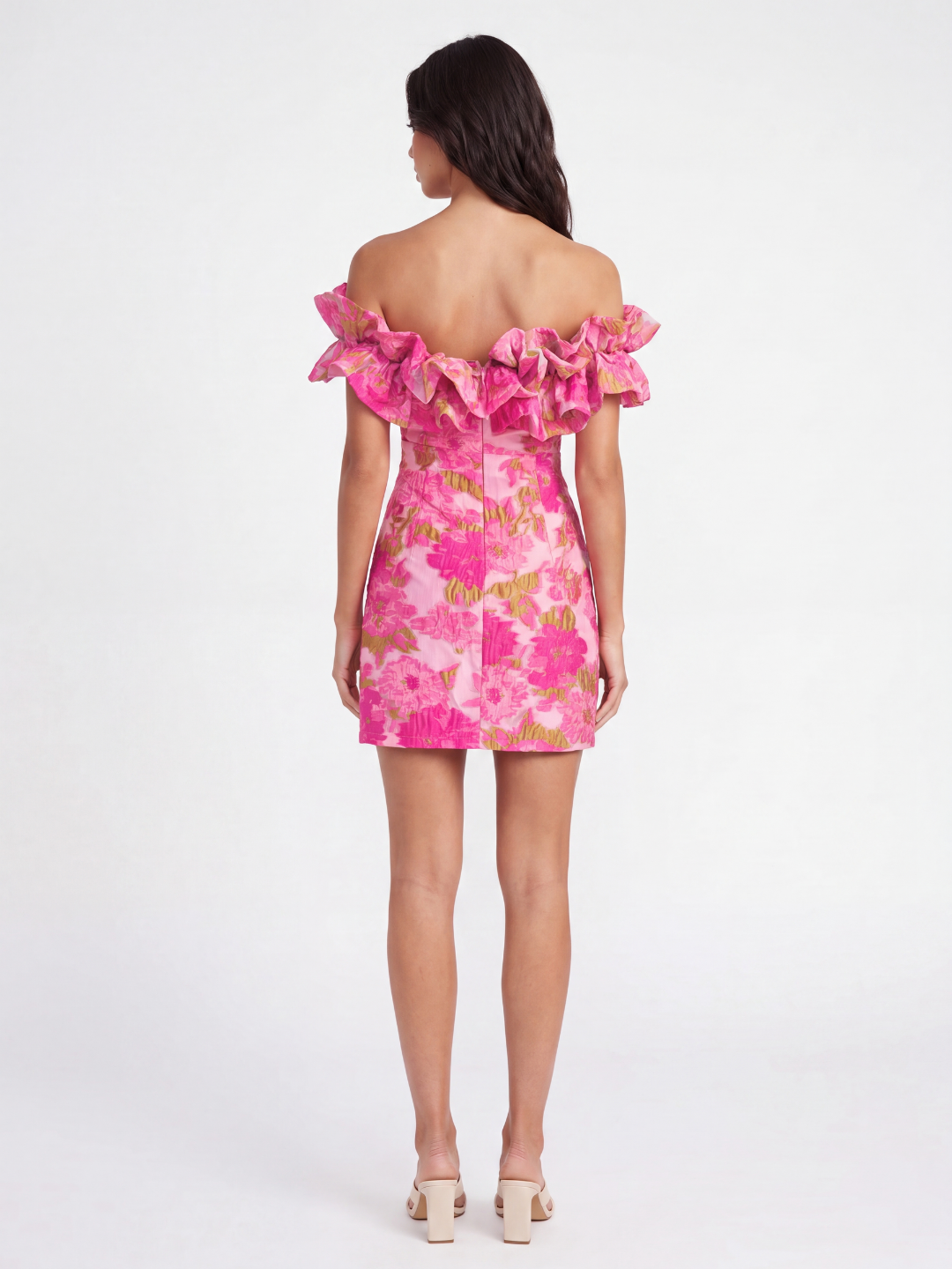 Blair off-shoulder textured mini dress with ruffle detail — side view
