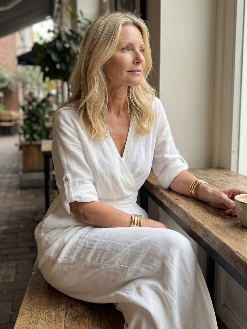 Wanda crossover wide-leg palazzo jumpsuit — styled view