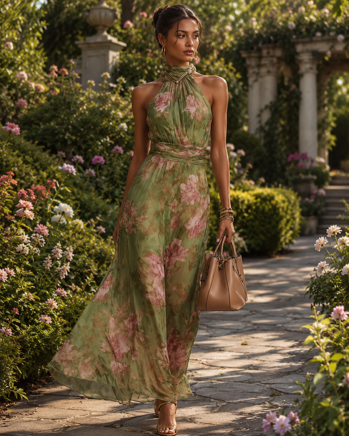 Faye | Floral Halter Neck Wedding Guest Maxi Dress