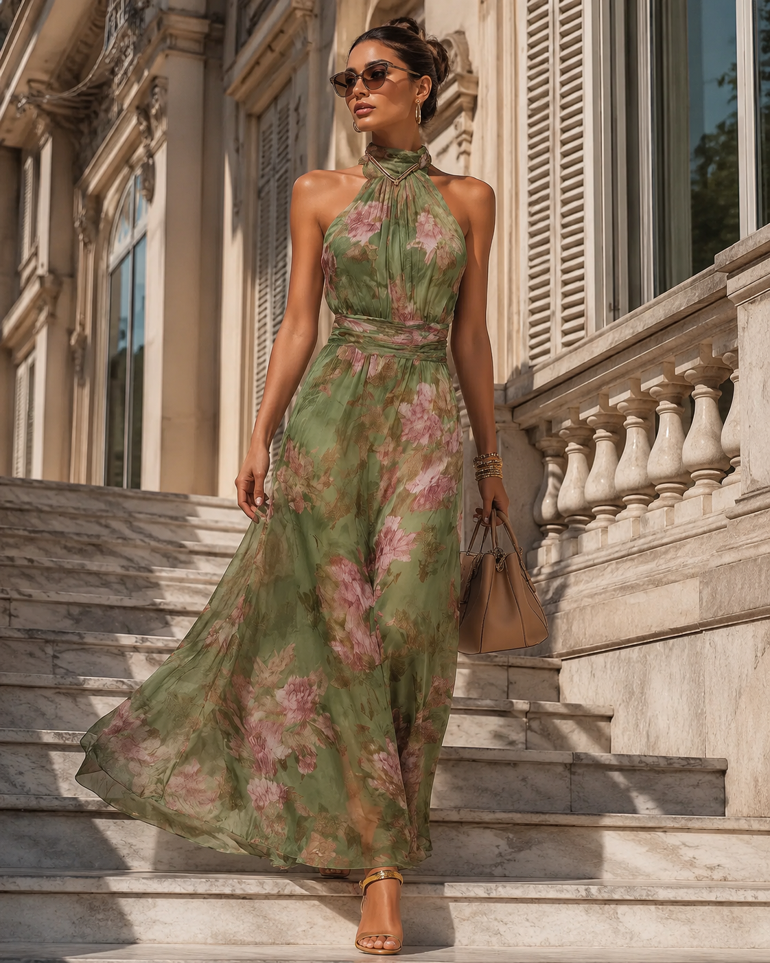 Faye | Floral Halter Neck Wedding Guest Maxi Dress