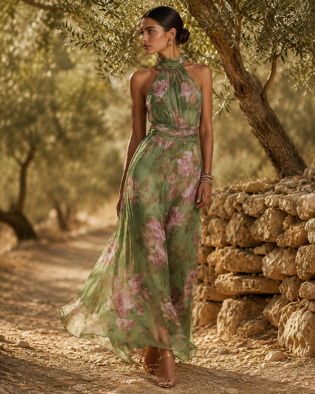 Faye | Floral Halter Neck Wedding Guest Maxi Dress