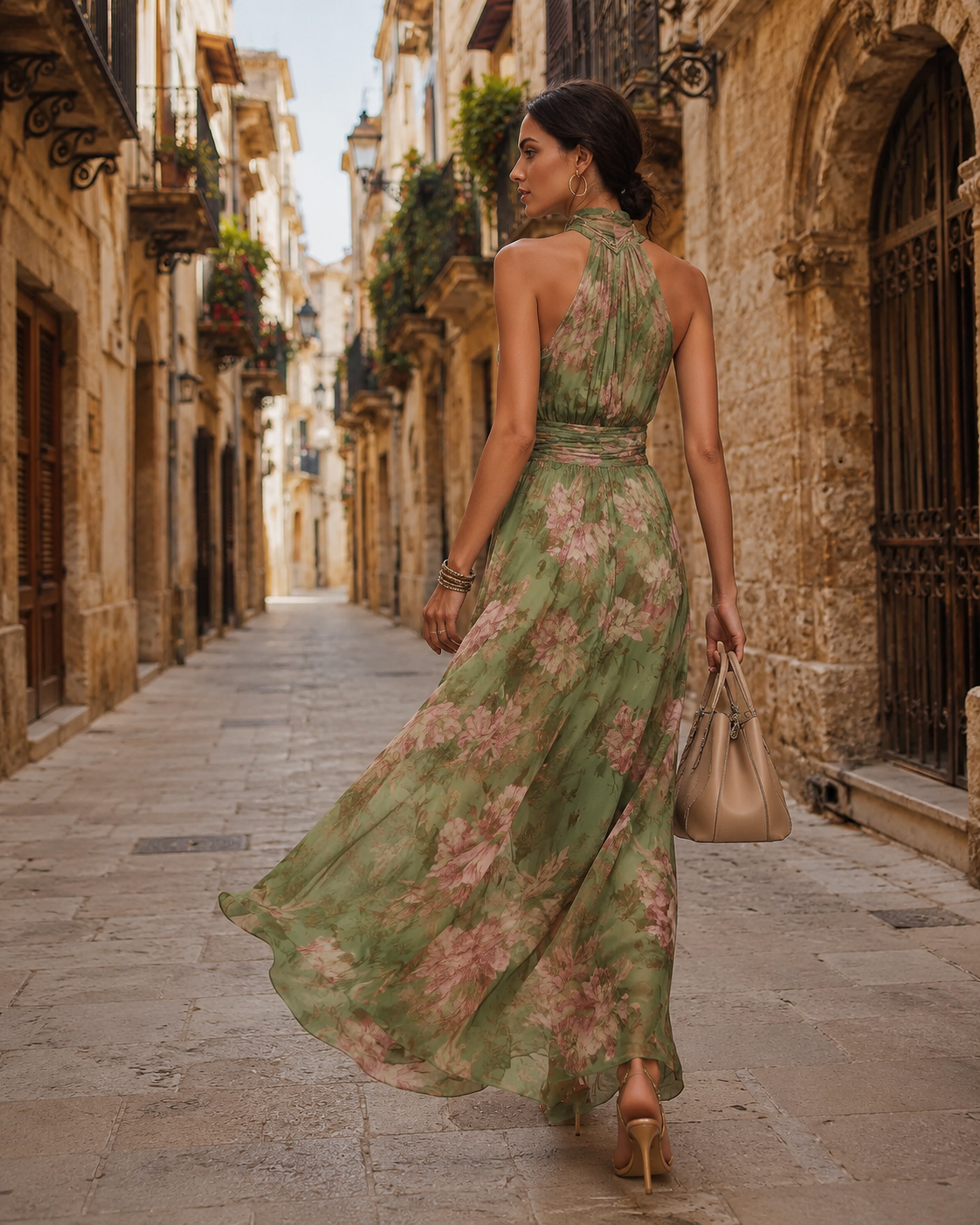 Faye | Floral Halter Neck Wedding Guest Maxi Dress