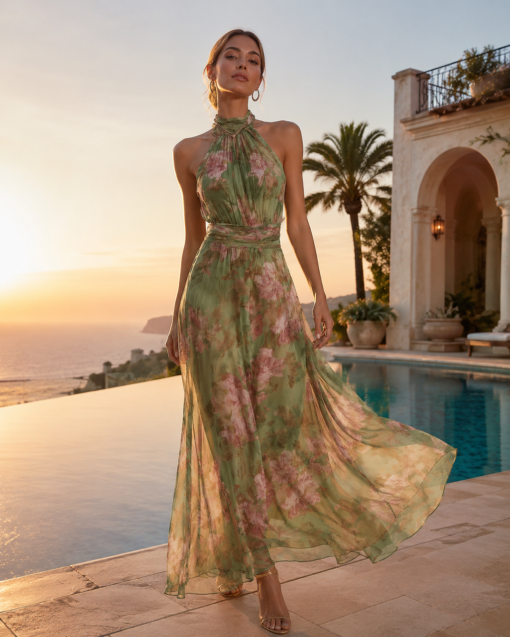 Faye | Floral Halter Neck Wedding Guest Maxi Dress
