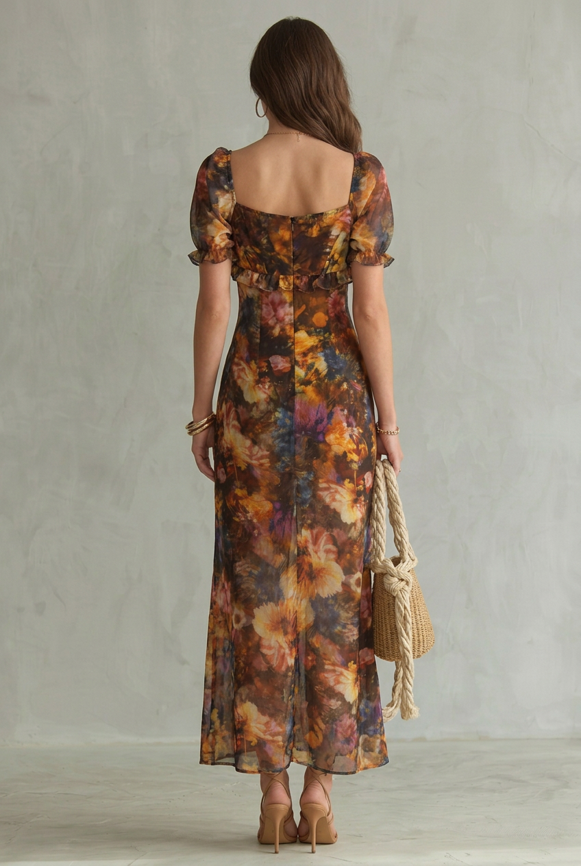 Ciel floral off-shoulder ruched maxi dress with split — side view