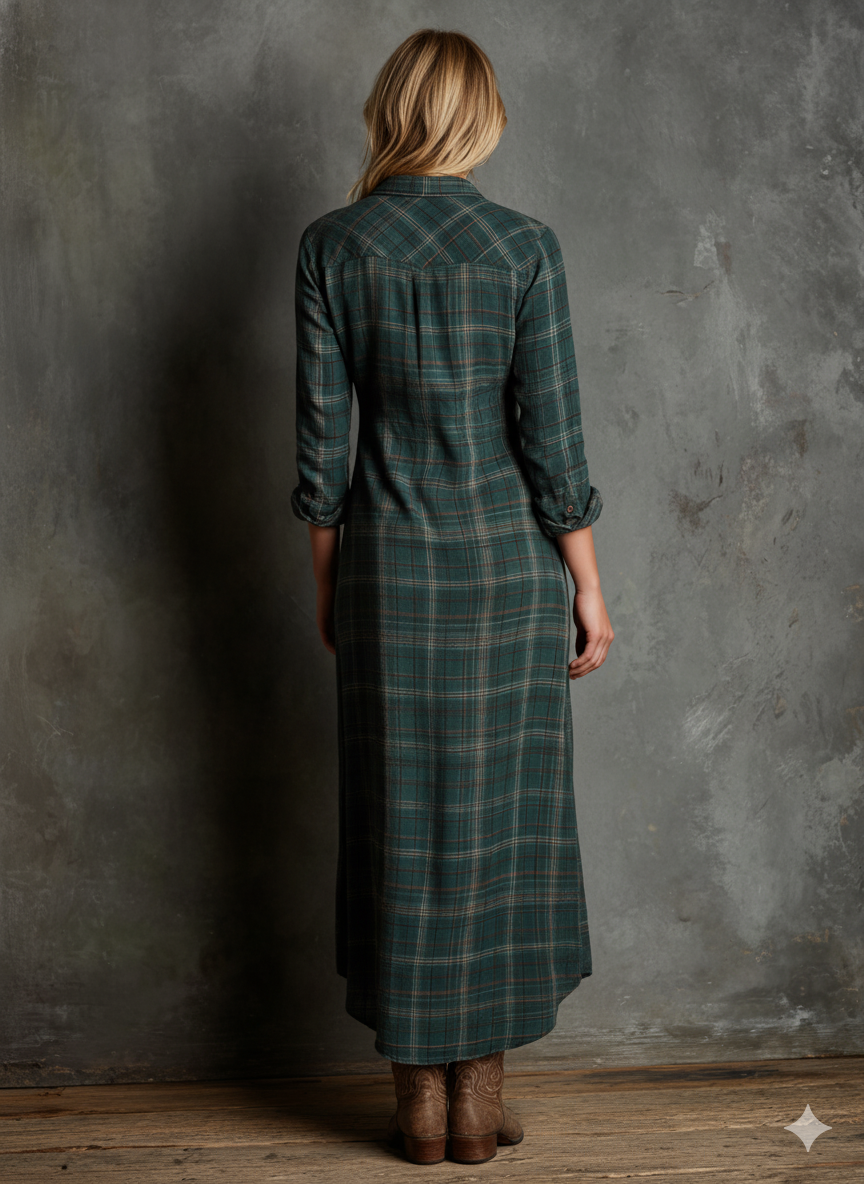Beatrice | Plaid Lapel Button Front Maxi Shirt Dress
