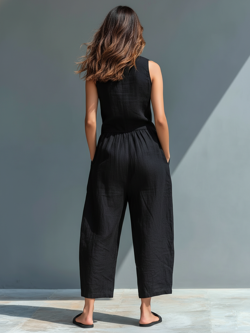 Georgia | Linen Blend Button Front Sleeveless Holiday Jumpsuit