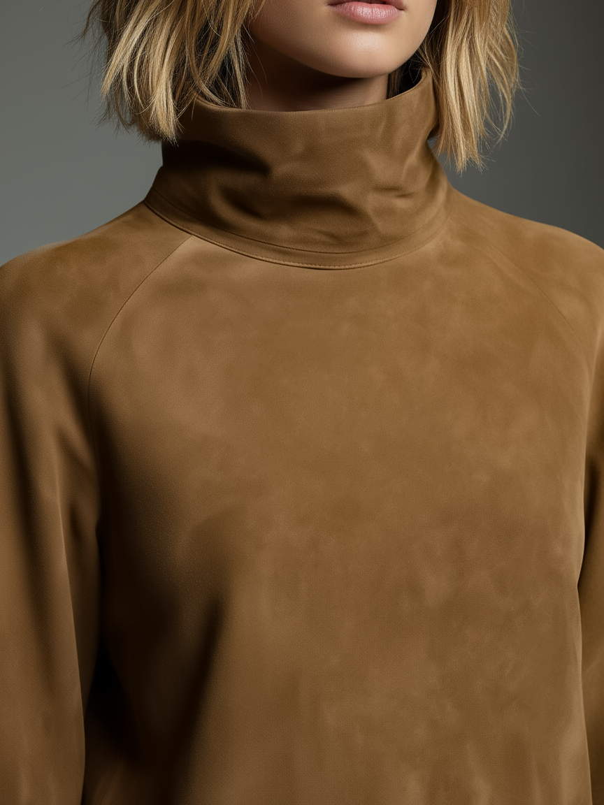 Willow | Loose Fit Suede Turtleneck Mini Dress