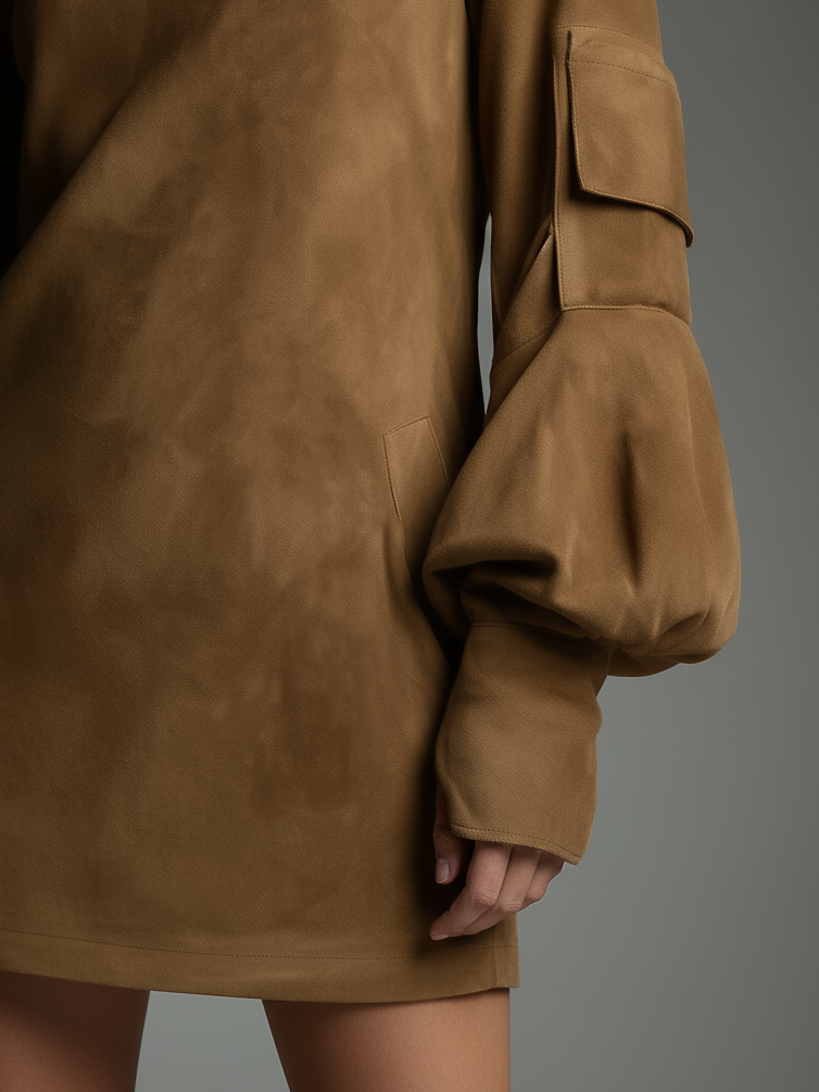 Willow | Loose Fit Suede Turtleneck Mini Dress