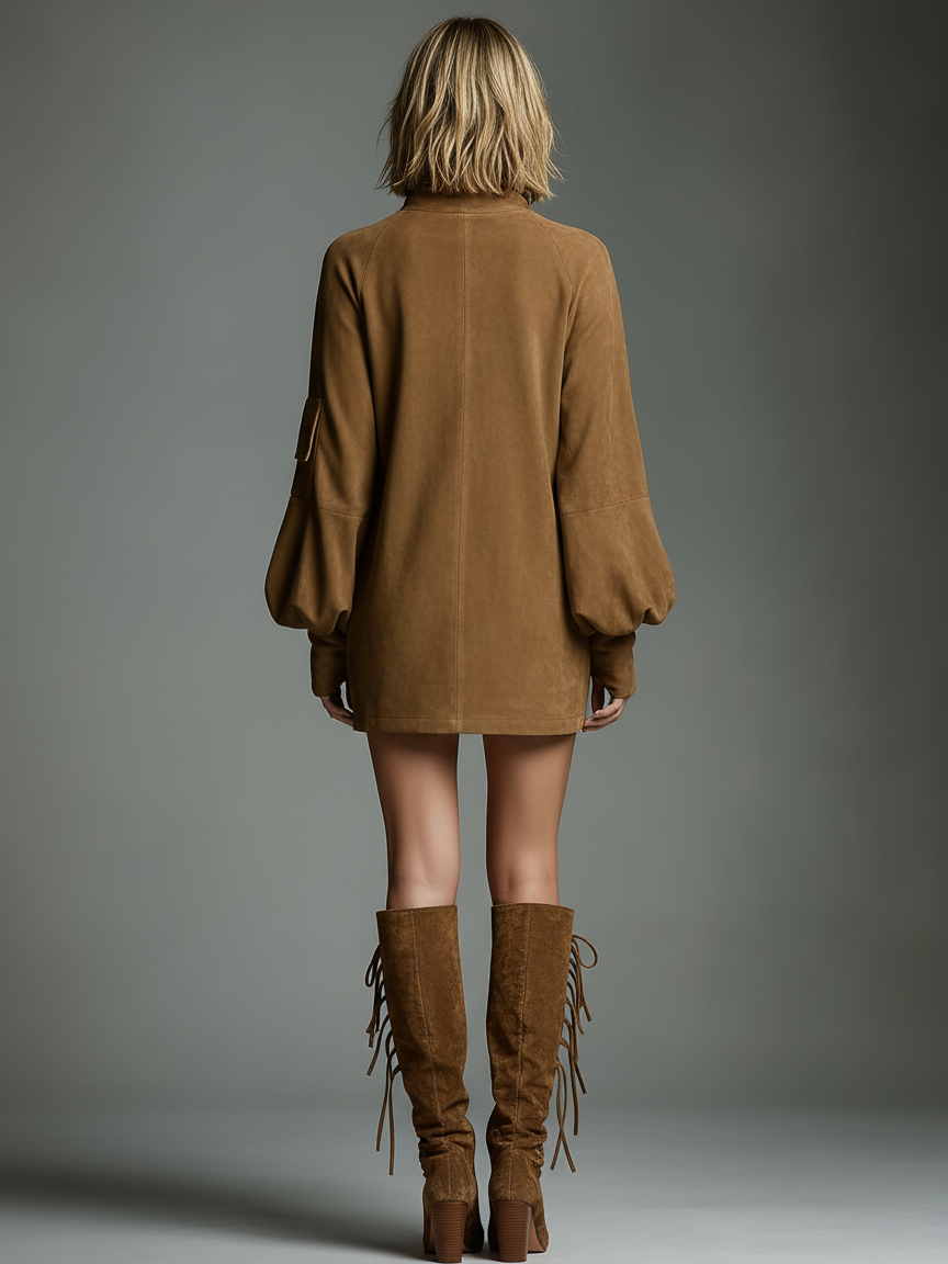 Willow | Loose Fit Suede Turtleneck Mini Dress