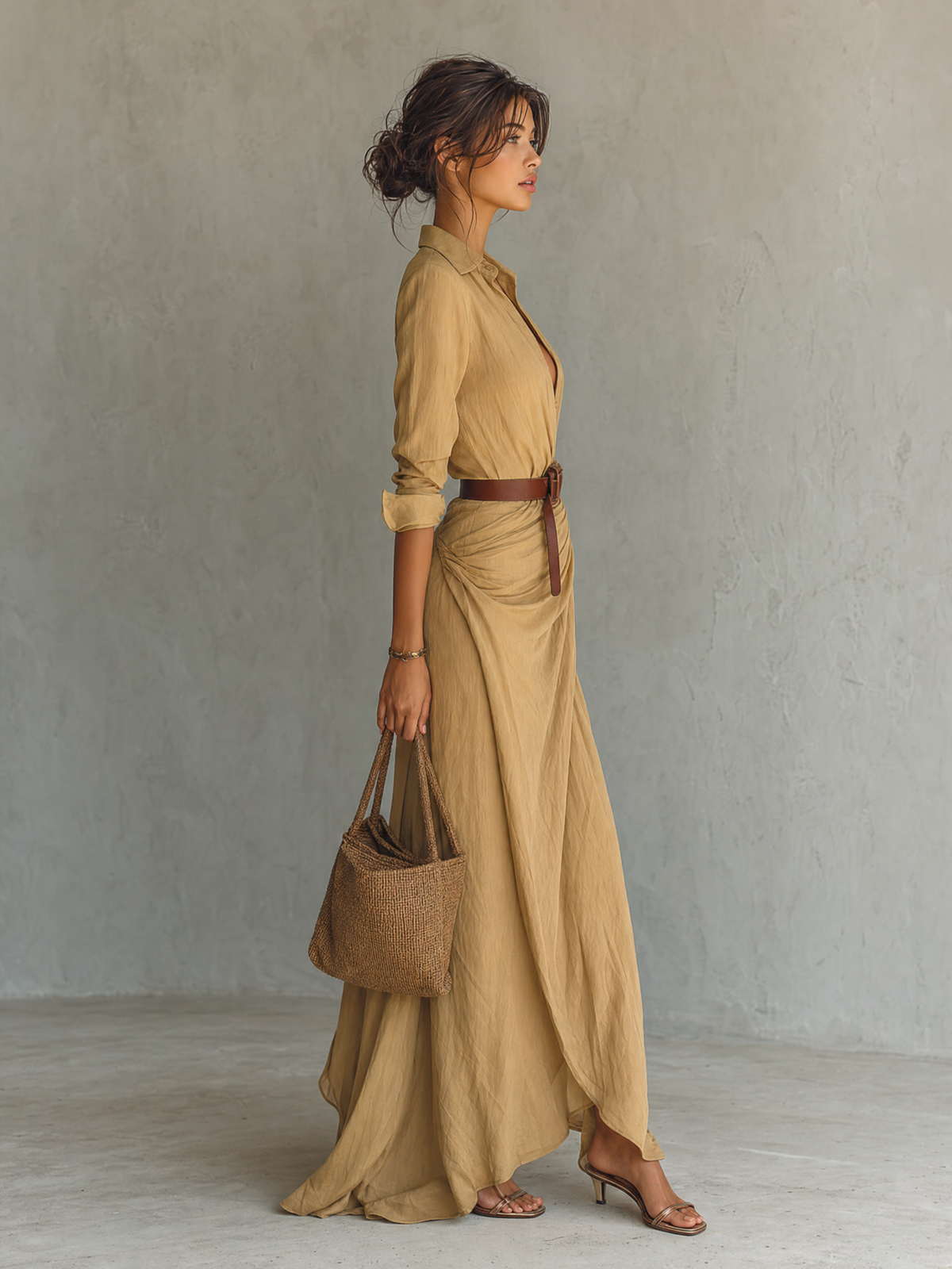 Harriet | Long Sleeve Belted Lapel Maxi Dress