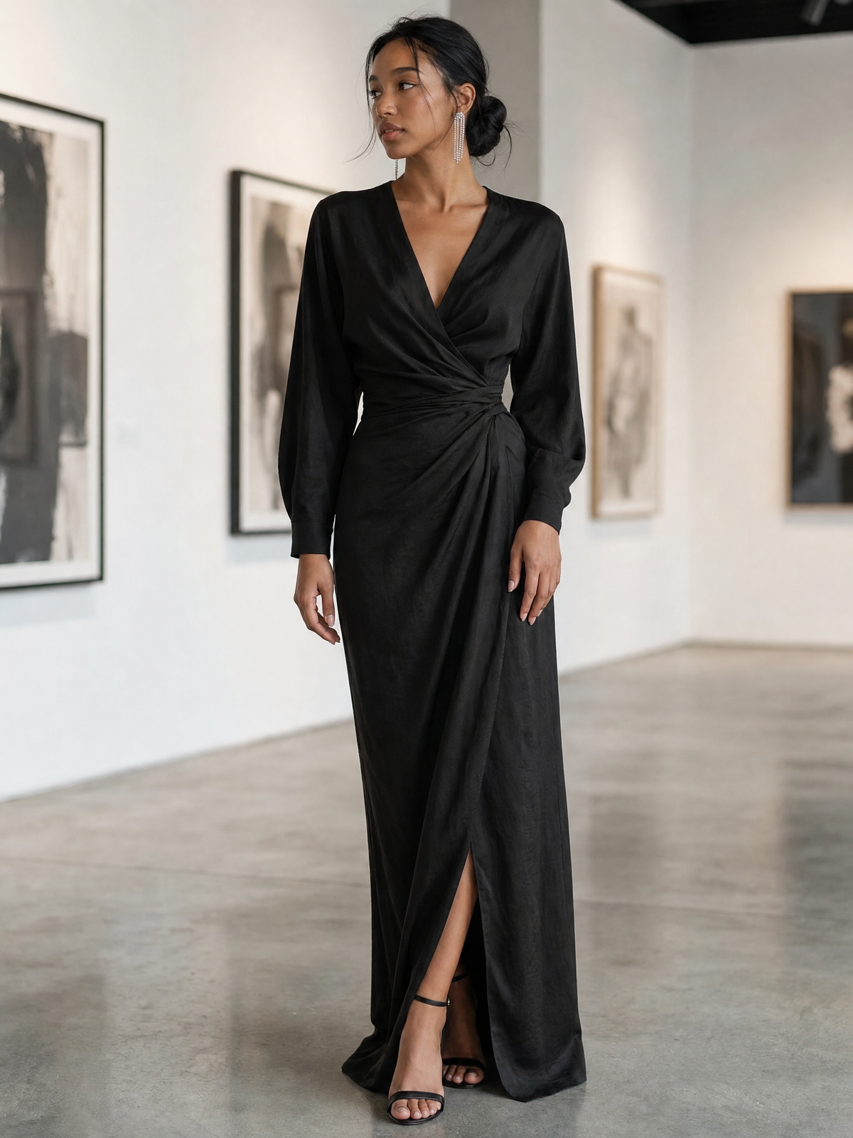 Alice | Linen Blend V Neck Holiday Maxi Dress